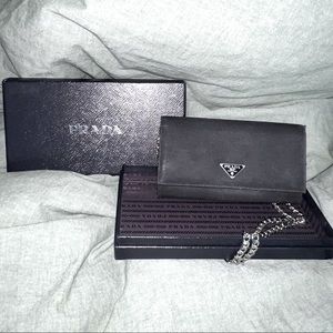 Authentic PRADA Milano Saffiano Leather Crossbody Purse in Black